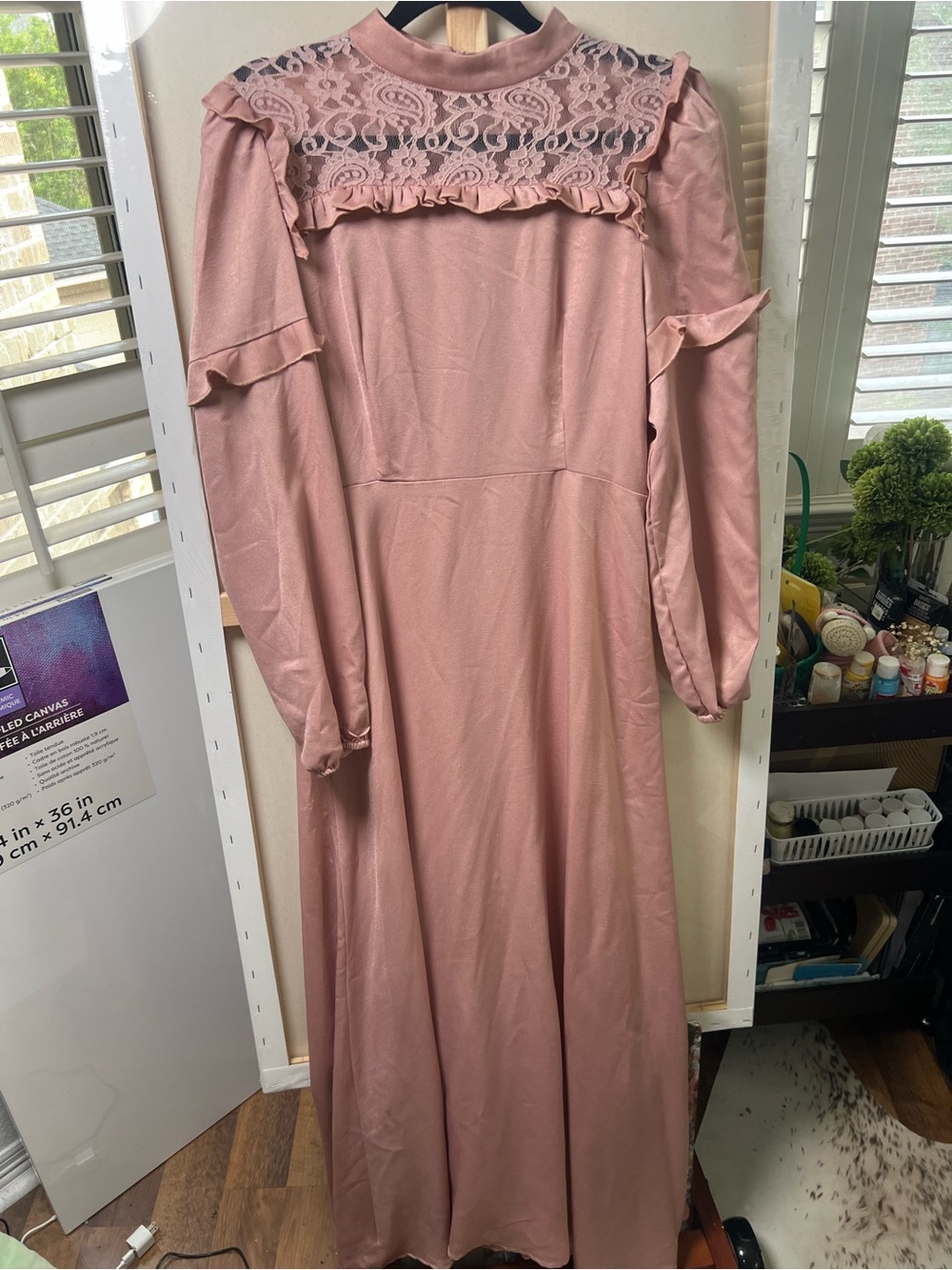 Vintage-Inspired Dusty Rose Lace Yoke Maxi Dress